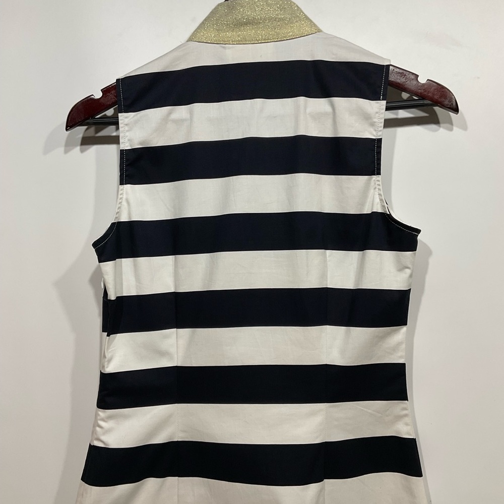 STS Sail to Sable navy & white striped dress gold collar & neckline, side zip XS - Picture 14 of 16